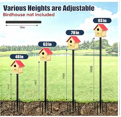 Smart Bird Feeder Pole Stand, 93 Inch Bird House Pole for Outdoors Heavy Duty Adjustable Mounting Pole for Smart Bird Feeder with 1 Inch Dia Bird Feeder Post Weather Station, Black - size: 93'' Pole