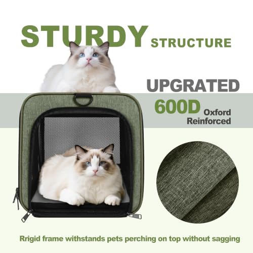 GAPZER Medium Cat Carrier Bag Lightweight, Soft-Sided Small Pet Carry Crate | 18 x 11 x 11 Light Weight Yorkie Kennel up to 15 lbs for Indoor House, Top Entry Bunny Canvas Bag Vet Visit Easy Clean Olive - color: Olive