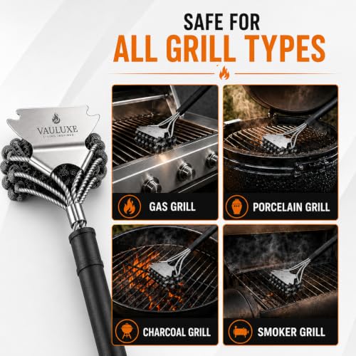 18 Inch Bristle Free Grill Brush, BBQ Cleaner with Spiral Spring Head, Steel Scraper