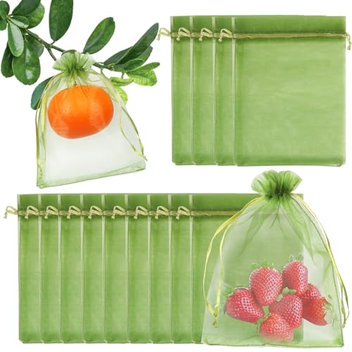 Shintop100Pcs Fruit Protection Bags, 5x7inch Green Strawberry Net Cover | Drawstring Mesh Bags, Fine Mesh Bird/Insect Barrier, Breathable Organza, Gentle on Delicate Stems, Fits Blueberries and Figs - size: 5x7 inch