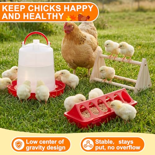 15 Pcs Chick Waterer and Feeder Kit 12-Hole Flip-top Chicken Feeders 1 L Chicken Water Dispenser 1.5 L Hanging Waterer & Feed Scoop Wooden Chicks Perch Chick Starter Kit for Poultry Brooder