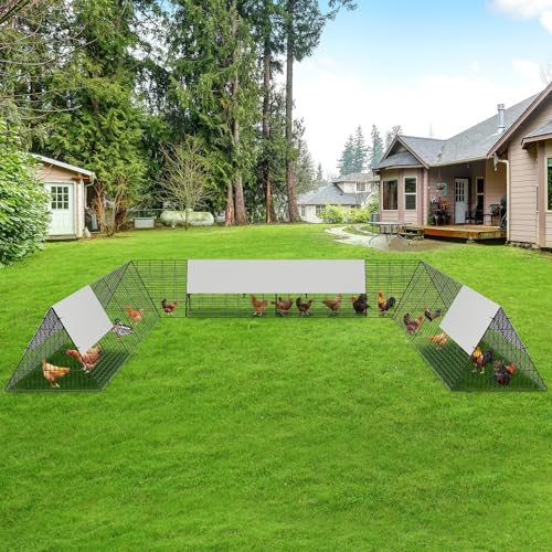 Chicken Tunnel with Corner Frames, Outdoor Large Metal Poultry Playpen with Weather-Resistant Cover, Portable Animal Cage for Hens, Ducks, Rabbits, Chicken Run for Yard