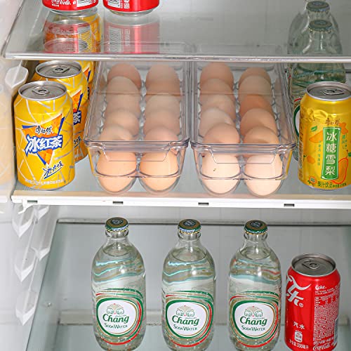 Sooyee 2 Pack Egg Holder for Refrigerator, Plastic Egg Storage Container, Fridge Egg Organizer, Clear Refrigerator Organizer Bins with Lids, Stackable Tray Holds 12 Eggs - size: 2 Pack 12 Eggs