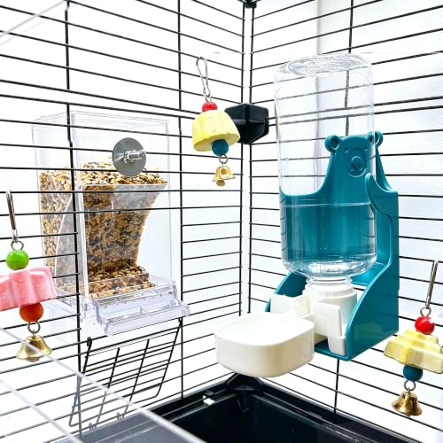 No Mess Bird Feeder Water Dispenser Automatic Parrot Feeder for Cage Bird Food Container Feeding Station Cage Accessories for Cockatiel Cockatoo Canary Lovebirds - color: Blue+Transparent, size: 2Pcs