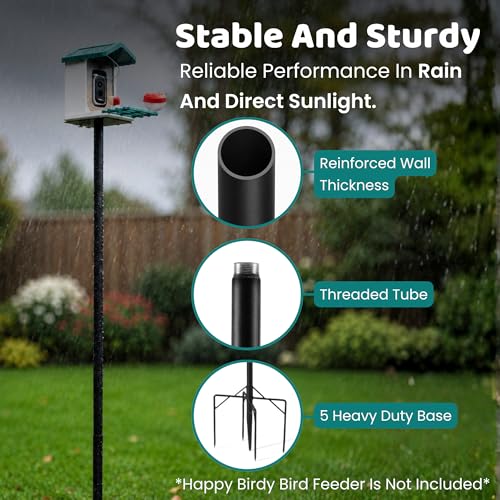 Happy Birdy Bird Feeder Pole - Heavy Duty Outdoor Bird House Pole for Smart Bird Feeder, Hummingbird Feeder, Birdhouse | Adjustable Steel Pole with Ground Stakes, Universal Mount, 5-Min Setup