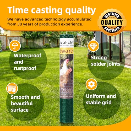 16in x 10ft Green Hardware Cloth 1/8 inch 27Ga PVC Coated Wire | Welded Metal Chicken Wire Fencing, Vinyl Coated Galvanized Wire Mesh Screen Roll, for Garden Plant Fencing Bee Screen - color: Green, size: 16in x 10ft