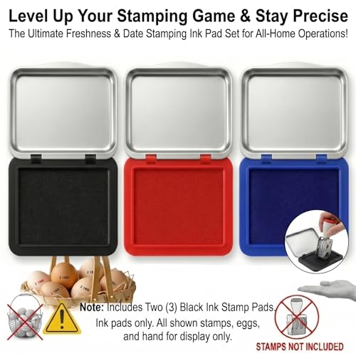 3PCS Ink Pads for Farm Fresh Egg Date Stamping(Black, Blue & Red) | 2.95 x 2.16in Premium Fade-Resistant Quick-Drying Ink Pads for Farm Marking & Food Labeling - size: 3PCS