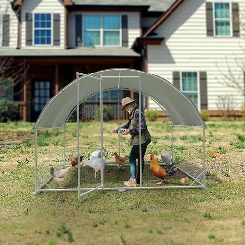 Large Metal Chicken Coop,Outdoor Chicken Coop Run with Water-Resident and Anti-UV Cover,Dome Roof Walk-in Poultry Cage Duck Rabbit House for Outside,Backyard and Farm, 6.5'Lx9'Wx6.5'H - color: Dome Roof, size: 78.0"L x 108.0"W x 78.0"H