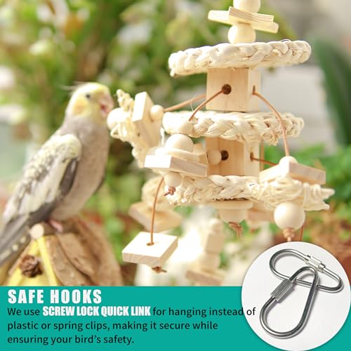 Natural Bird Toys for Quaker Parrot, Lovebird, Parakeet, Cockatiel & Conure – for Chewing, Shredding & Foraging, Corn Husk, Wood & Vine with Leather Cord for Small & Medium Birds - style: Corn Husk