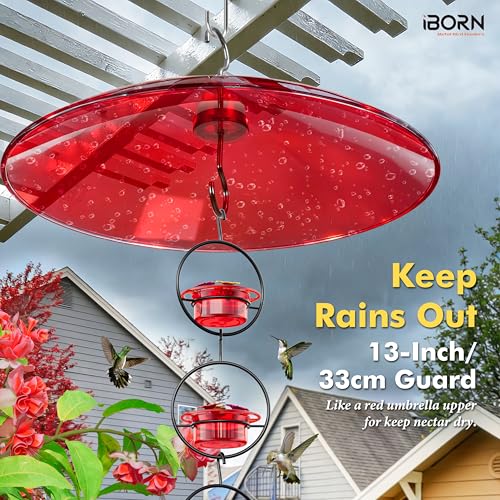 iBorn 13-inch Hummingbird Feeders Baffle, Weather Guard, for Hanging Bird Feeder for Outdoors Rain Guard, Chew-Proof Polycarbonate, Pack of 2, Red - size: 13" Baffle,2 Pack