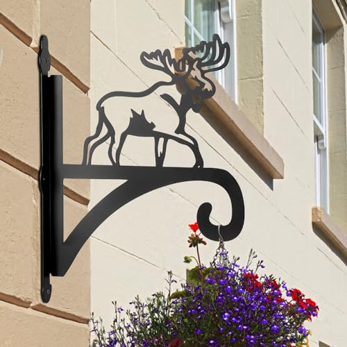 ATKKE Hanging Plant Bracket Hangers Indoor Iron Wall Mount,11” Moose Silhouette Ornamental Iron Hangers Hookers for Flower Pot Lantern Bird Feeder Wind Chimes - size: Moose