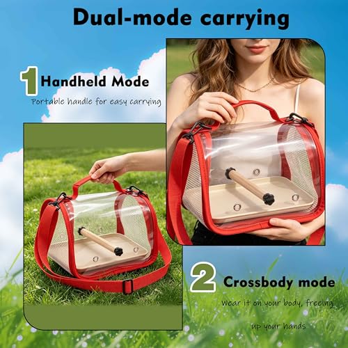 Red Small Bird Cage Travel Carrier with Perch – Portable Bird Backpack, Travel Bird Cage for Parakeets, Canaries, Budgies, Cockatiels and Love Birds, Pet Carrier for Vet Visits and Outdoor Use - color: Red