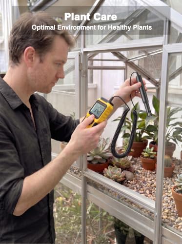 MT-93D Split Thermo Hygrometer Humidity Meter | Flexible spring cord air temp probe, RH dew wet bulb readout, backlit LCD, data hold MAX/MIN, ℃/℉, humidifier HVAC greenhouse