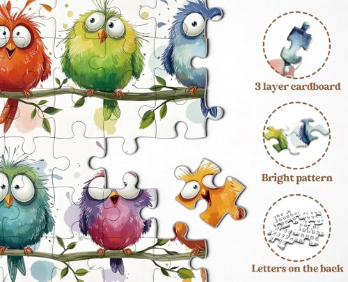 Funny Birds Puzzles for Adults 1000 Pieces, Cute Colorful Cartoon Animal Jigsaw Puzzle, Challenging Bird Art Puzzle for Family Home Decor