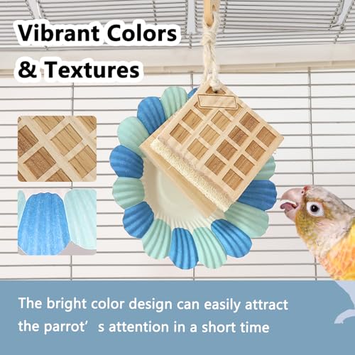 Parrot Chew Toys Set - Natural Wood & Loofah Toys with Plant-Based Dyes, 3 Pack Bird Chew Toys for Cockatiels, Conures & Small Parrots for Cage Enrichment (3 Pieces of Blue Series) - color: 3 pieces of blue series