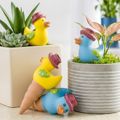 4 Pack Self Watering Globes, Duck-Shaped Automatic Plant Watering Devices with Terracotta Spikes, Slow Release Plant Waterer for Indoor/Outdoor Potted Plants