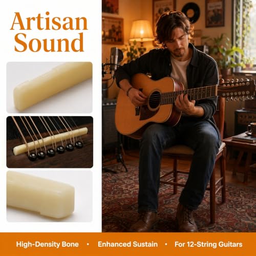 Miwayer 2 Pack 12 String Acoustic Guitar Unbleached Bone Saddle, Guitar Bridge Saddles, Cut from Whole Bones, 76x3x13mm - color: 12 String Acoustic Saddle 76mm 2 Pack