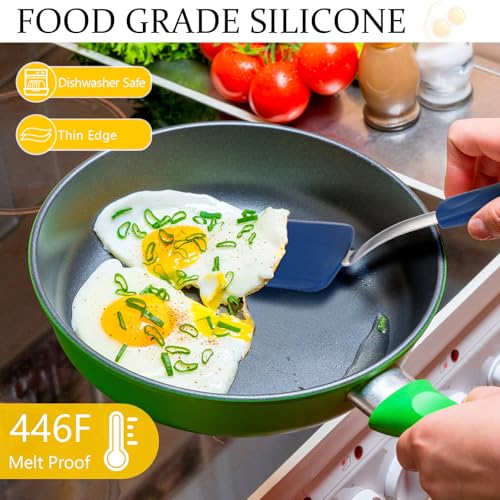 Silicone Cookie Spatula Turner 2 Pack Mini Brownie Spatula Flexible Kitchen Small Silicone Turner for Nonstick Cookware Heat Resistant No Scratch Flipper for Egg(Solid Flat,Blue) - color: Blue