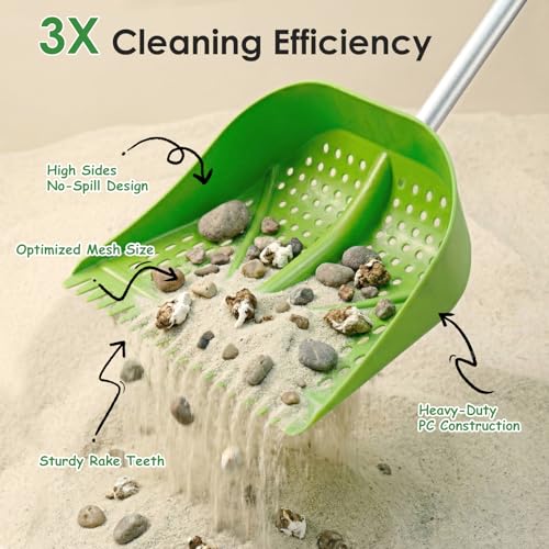 Thiswing Chicken Poop Scooper & Rake 2-in-1, Green | Adjustable Handle Length, Features Manure Sifting Capability, Ideal for Chicken Coops and Farm Animal Cleaning