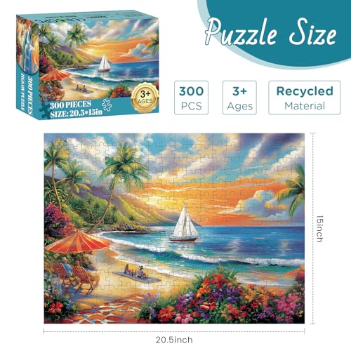 300 Pieces Puzzles for Adults, Summer Sunset Beach Jigsaw Puzzles - style: Summer Beach