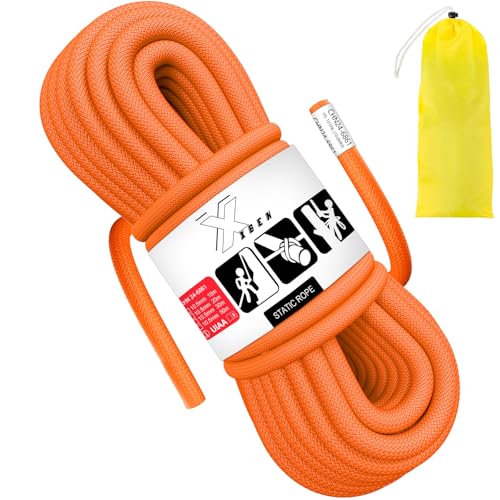 X XBEN Outdoor Climbing Rope 10M(32ft) 20M(64ft) 30M(96ft) 50M(160ft) 70M(230ft) 152M(500FT) 352M(1000FT) Static Rock Climbing Rope for Escape Rope Ice Climbing Equipment Fire Rescue Parachute - color: Orange, size: 2/5 Inch x 32 Feet