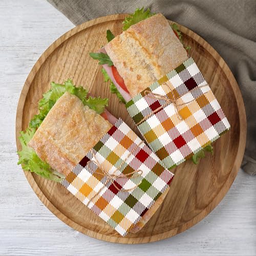 JarThenaAMCS 150Pcs Fall Wax Paper Autumn Buffalo Plaid Deli Paper Colorful Checkered Sandwich Wrap Tissue Waterproof Oil-Proof Picnic Liners for Thanksgiving Party Kitchen Supplies - color: Fall Plaid