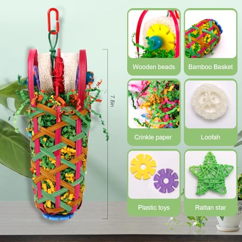 Kyouki Parakeets Toys, 2 PCS Bird Chewing Toys – Perfect for Cockatoos, Conures, Love Birds, Small & Medium Parrots, Fun Foraging & Tearing Bird Cage Accessories (Seeking Food Basket) - color: Seeking food basket