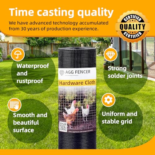 24in x 50ft Black Hardware Cloth 1/4 inch 23Ga PVC Coated Mesh | Vinyl Coated Fence, Welded Metal Chicken Wire Fencing Roll, Garden Plant Fencing, for Chicken Coop and Home Improvement - size: 1/4 inch 24in x 50ft