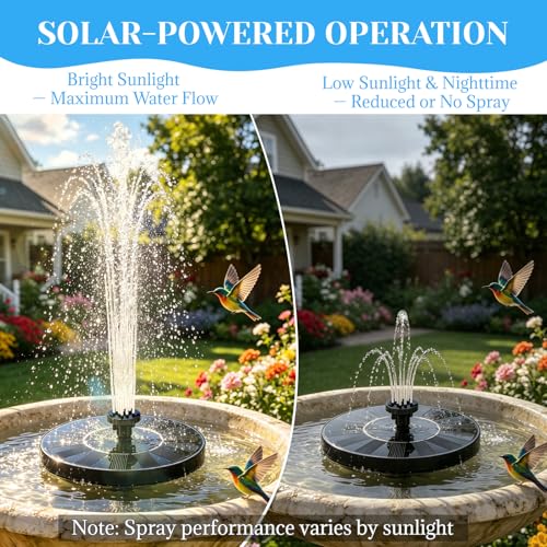 Yeomi 1.5W Solar Bird Bath Fountain with 12 Nozzles in 2 Colors | Floating Solar Fountain Pump Solar Water Fountain for Small Pond Patio Outdoor Landscape Decoration - Black + Blue Nozzles - color: 1.5w Solar Fountain + Black&blue Nozzles