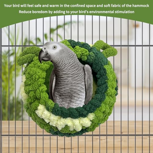 Hamiledyi Bird Nest Warm Snuggle Hut Bird Bed Fluffy Bird Sleeping Bed Parrot Nest Hammock Bird Shed Hut House Plush Snuggle Bird Hammock for Parakeets Cockatiels Conures Lovebirds (Green, Large) - size: Large