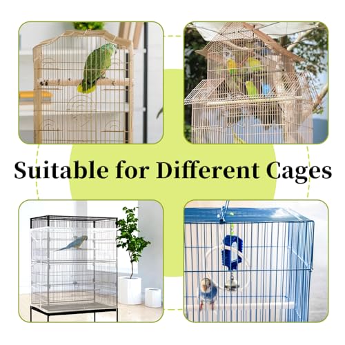 Daoeny 2PCS Bird Cage Seed Catcher, Large Bird Cage Cover, Adjustable Soft Airy Nylon Mesh, Birdcage Cover Skirt Seed Guard for Parrot Parakeet Macaw Round Square Cages (White & White) - color: White & White