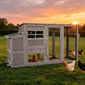 75" Large Chicken Coop with Run, Mobile Wooden Poultry Cage on Wheels, Sectionable Nesting Box, Weatherproof Roof, Easy Cleaning Tray for 3-6 Chickens, Easy Assembly - color: Grey (AIR31)