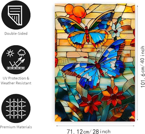 Stained Glass Butterfly Garden Flag Spring Summer House Flag Fall Floral Decorative Yard Flags for Outside 28x40 Double Sided Large Seasonal Lawn Flags Rustic Outdoor Decor - color: glassbutterfly