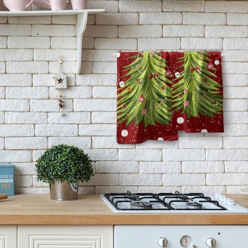 Giwawa Red Christmas Hand Towels - Set of 2 Watercolor Green Xmas Tree Decorative Kitchen Hand Towels Winter Holiday Decor Bath Guest Fingertip Towel Farmhouse Christmas Decor for Cabin Bathroom - color: Red Christmas