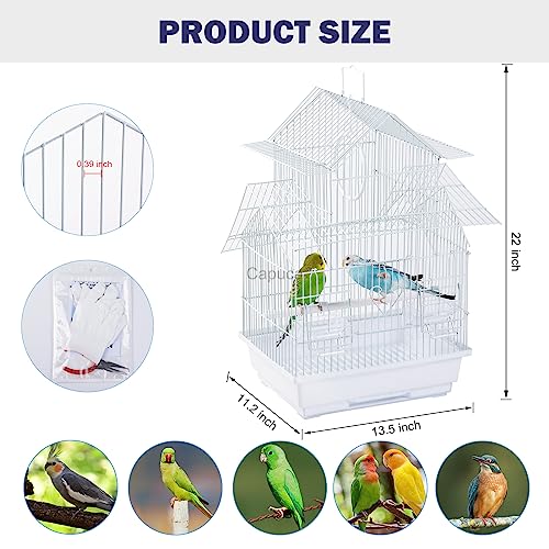 Small Bird Cage, 22-Inch Tall Hanging Cage with Removable Tray | Easy to carry and clean, ideal for temporary housing, camping and vet visits with parakeets, canaries, lovebirds and finches. - size: 13.5"L x 11.2"W x 22.0"H