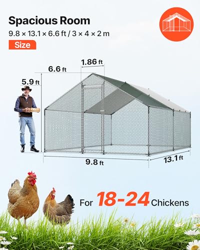 VEVOR Large Metal Chicken Coop, 9.8x13.1x6.5 ft Large Walk in Chicken Runs for Yard with Cover, Hen House Enclosure with Security Lock, Outdoor Duck Rabbit Cage Poultry Pen for Backyard, Farm, Yard - size: 118.6"L x 154.7"W x 78.4"H