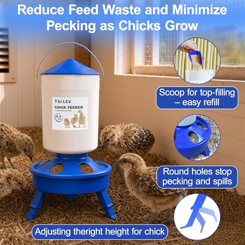 0.8Gal Top Fill Chick Feeder and 0.4Gal Chick Waterer 3 Height Scoop Blue | Chick Feeder and Waterer Set, Anti-Drown Poultry Waterer for Raising Chicks in Brooder - size: 0.8Gal Feeder & 0.4Gal Waterer