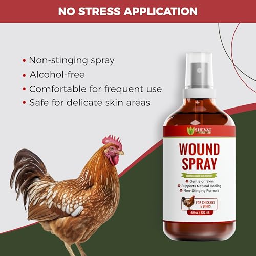 SHEVAT VITAMINS Silver Wound Spray for Chickens & Birds – Gentle Skin Relief for Scrapes, Cuts, Rashes & Irritation – Non-Stinging, Alcohol-Free, Safe for Feathers & Skin – 120ml (4oz)