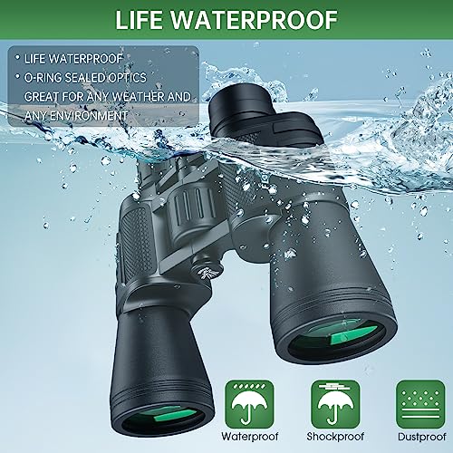 20x50 High Powered Binoculars for Adults, Waterproof Compact Binoculars with Low Light Vision for Bird Watching Hunting Camping Travel Cruise Hiking Sports Stargazing, Christmas Birthday Gifts for Men - color: Black