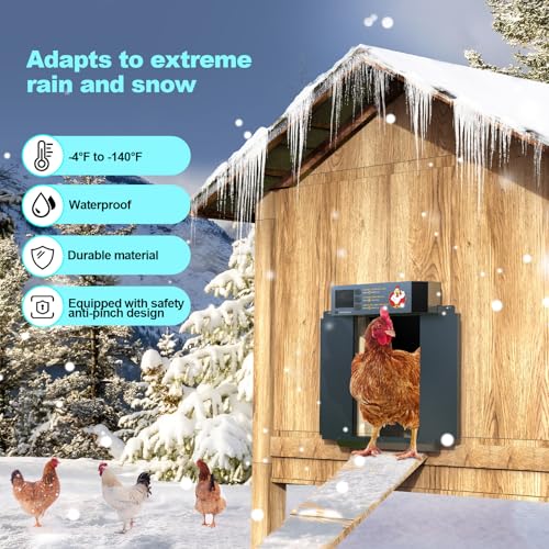 Chicken Coop Door, Automatic Chicken Coop Door Opener, Large LCD Display with Timer & Light Sensor, Anti-Pinch Protection