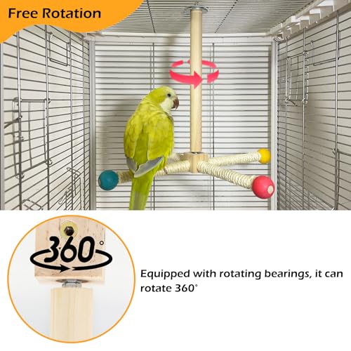 Large Bird Perch Toy, Interactive Wooden 360° Spinning Cage Toy(L) | Exercise Wheel Quaker Toy, Enrichment Bird Cage Accessories Perch Toys for Medium-sized Birds Cockatiel Ring-necked Caique - size: Large (no bells)