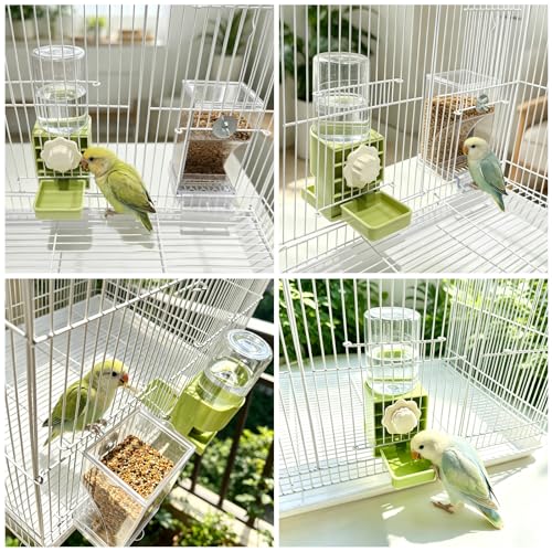 Lemtrflo No Mess Bird Cage Feeder, Automatic Bird Water Dispenser | Parakeet Cage Accessories - color: green