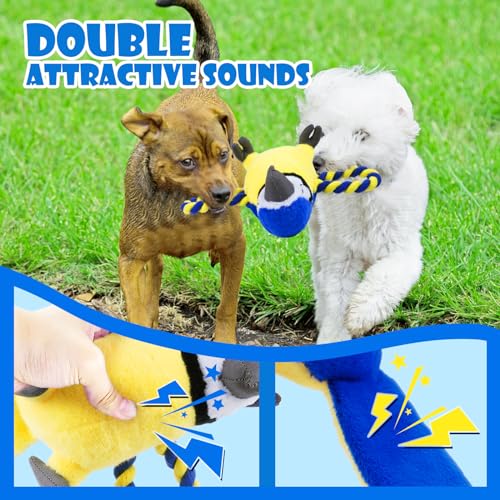 Upgraded Dog Squeak Toys Tug of War Squeaky Parrot Dog Toys with Strong Pull Rope, Superior Crinkle Paper and Big Squeaker Interactive Plush Bird Chew Toys for Small, Medium, and Large Dogs