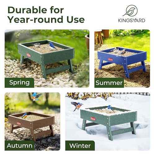 Kingsyard Ground Bird Feeder, Elevated Tray with Recycled Poly Lumber | Metal Mesh Base, Quick Drainage, Foldable Legs for Easy Storage, 5 Lbs Seed Capacity, Weather Resistant, Easy to Clean, Brown - color: Brown