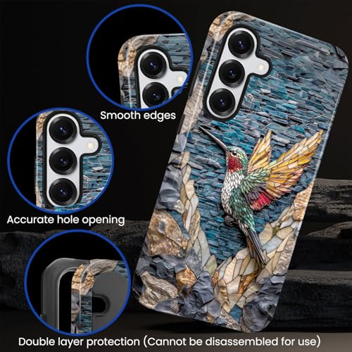 Compatible with Samsung Galaxy S25 Case,Glossy Case All-Round Protection Shockproof Anti-Scratches TPU Cover,Cases for Man Woman-Hummingbird Stained Glass - color: Hummingbird Stained Glass, size: Galaxy S25