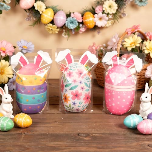 PINWATT 30 Pack Easter Bunny Egg Goodie Bags, Transparent Zipper Resealable Plastic Pouches with Handles, Ideal for Easter Party Candy & Treats, Festive Supplies - size: 1 count (Pack of 30)