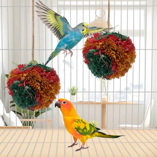 Hypeety Bird Shredding Chew Toy Cage Natural Foraging Shredder Balls, 2pcs | Funny crinkles foraging toys, easy to hang, 4” colorful ball, for cockatiel/conure/parakeet/budgie, fits most cages, 2 pack - color: 2 packs