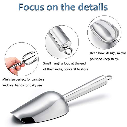 E-far Mini Ice Scoop Set of 2, 3 Ounce Stainless Steel Scoops for Freezer | Ideal for Ice Cube/Candy/Flour/Sugar, Metal Utility Scoop for Canister/Baking/Kitchen Pantry, Rust Proof & Dishwasher Safe - color: Silver