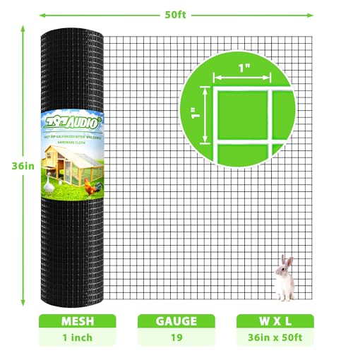 PVC Coated Welded Wire Fence,1 inch 36 in x 50 ft,Chicken Wire,Black Metal Fence Mesh Wire Roll,Garden Fencing Welded Wire Mesh for Pet Enclosures,Vegetable,Poultry and Agricultural Use - color: Black, size: 1"x1" 36inx50ft