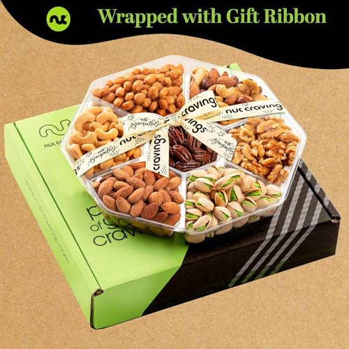 NUT CRAVINGS - Sympathy Condolence, Mixed Nuts (7 Assortments) | Gift Basket with Sympathy Ribbon + Greeting Card Food Platter, Healthy Snack Care Package, Food Assortments - style: 5. Sympathy - Deluxe (7 Assortment)